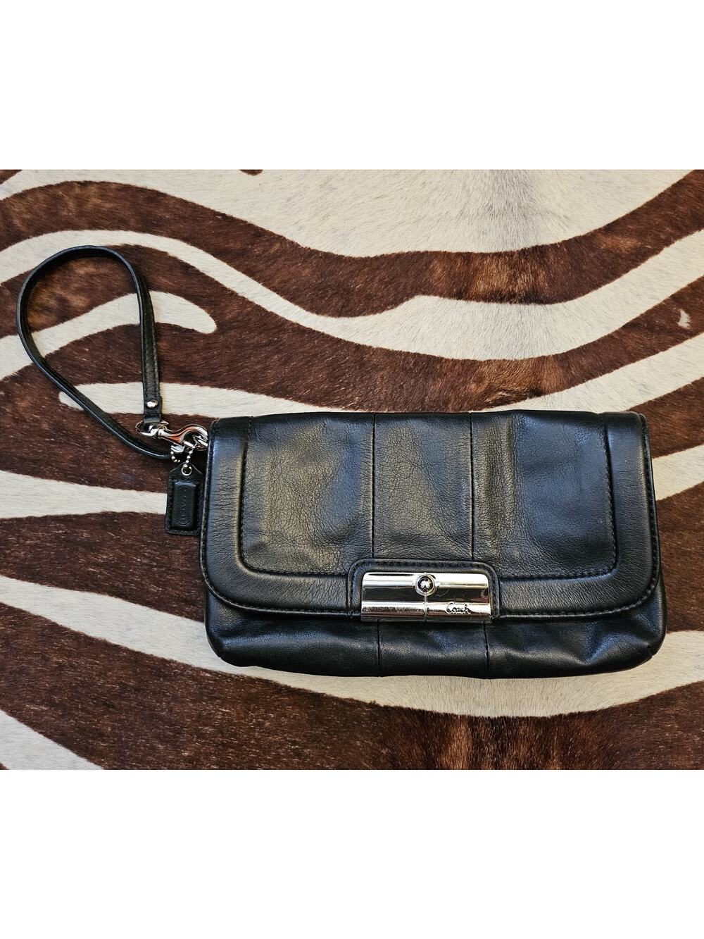 Coach Y2K Kristin Wallet Black Leather Silver Hardware Clutch Wristlet